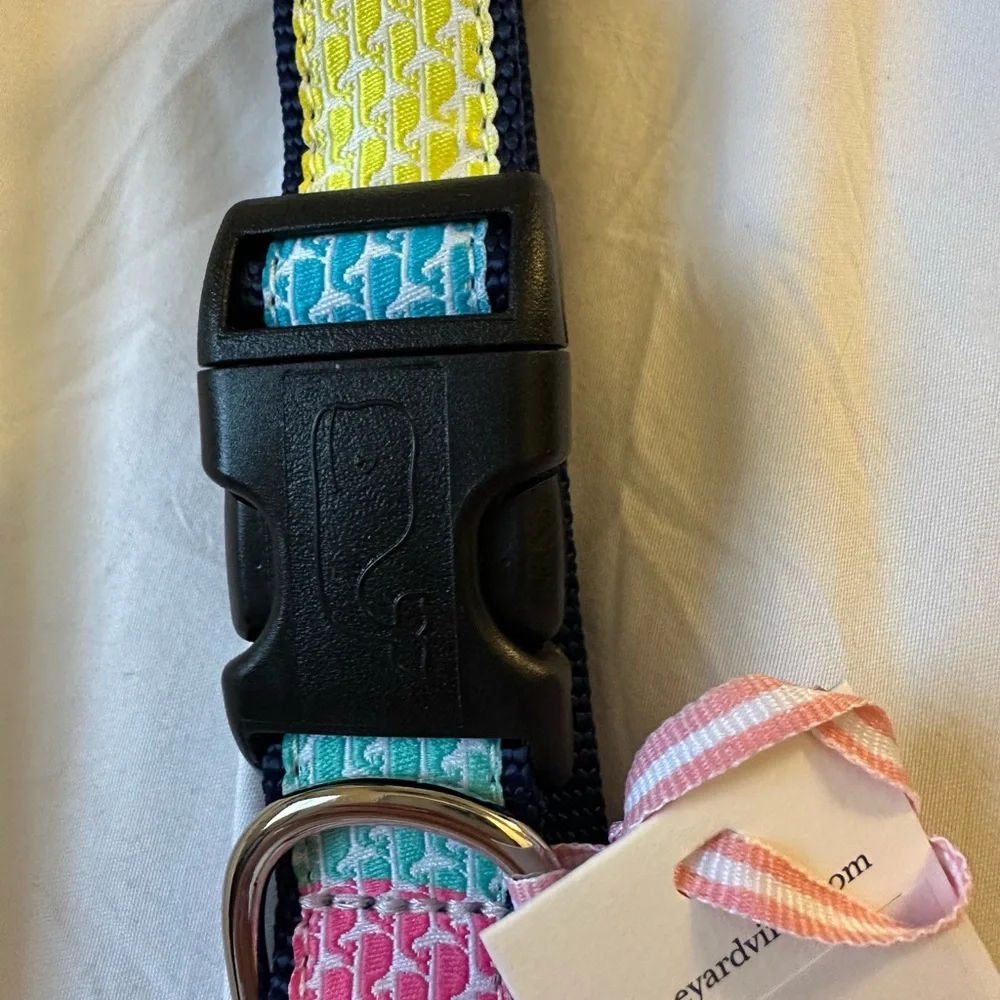 NWT VINEYARD VINES PASTEL WHALES PATCHWORK DOG COLLAR SIZE L LARGE MULTI COLOR